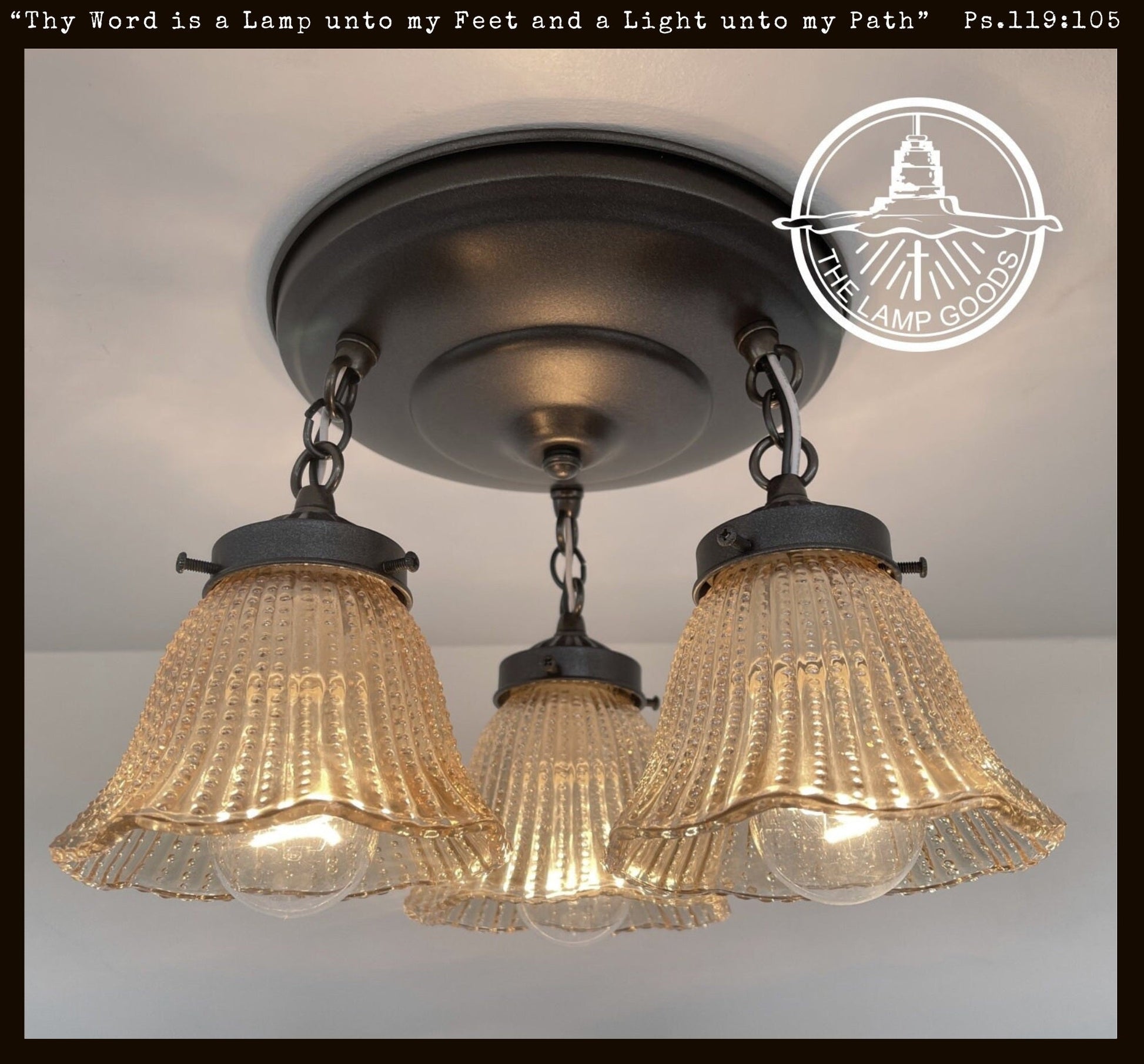 Antique AMBER 1930's Holophane Hobnail Glass Ceiling Light