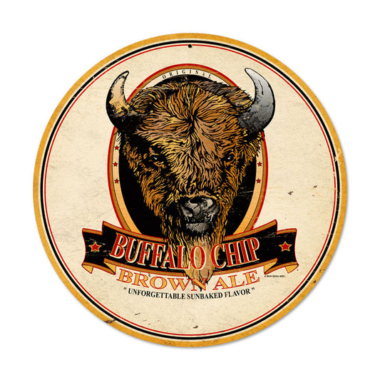 Buffalo Chip Brown Ale, Food and Drink, Round Metal Sign, 14 X 14 Inches