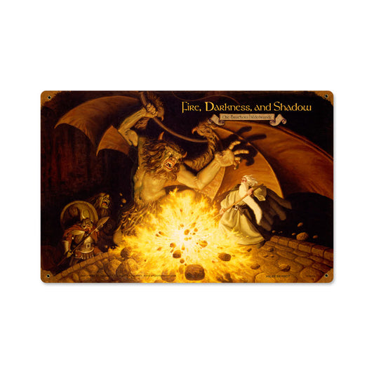 Fire, Darkness, and Shadow, Fantasy, Vintage Metal Sign, 18 X 12 Inches