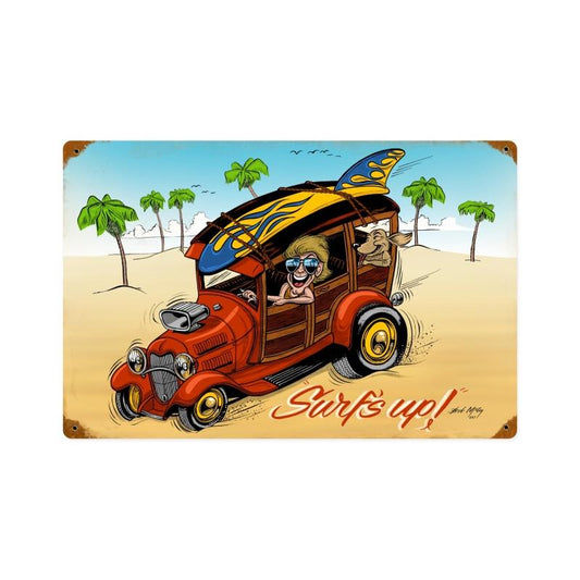 Surfs Up, Automotive, Vintage Metal Sign, 18 X 12 Inches