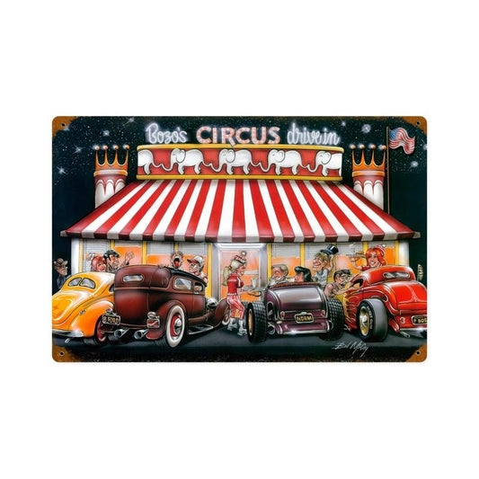 Circus Drive In, Automotive, Vintage Metal Sign, 18 X 12 Inches