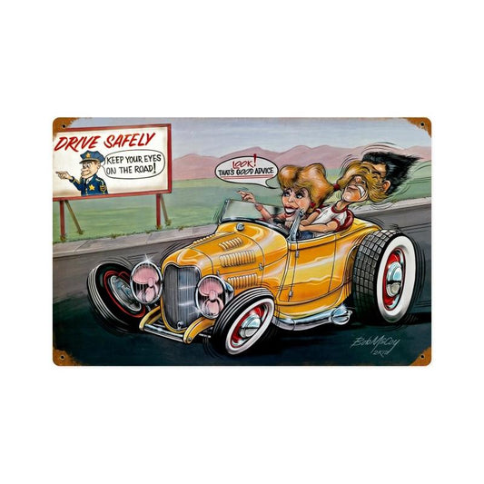 Drive Safely, Automotive, Vintage Metal Sign, 18 X 12 Inches