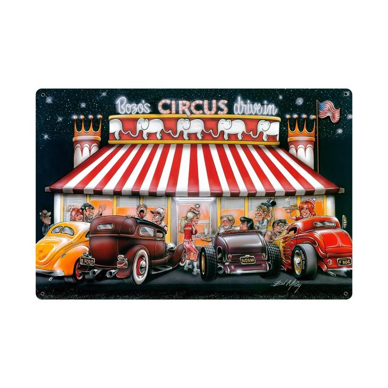Circus Drive In, Automotive, Vintage Metal Sign, 36 X 24 Inches