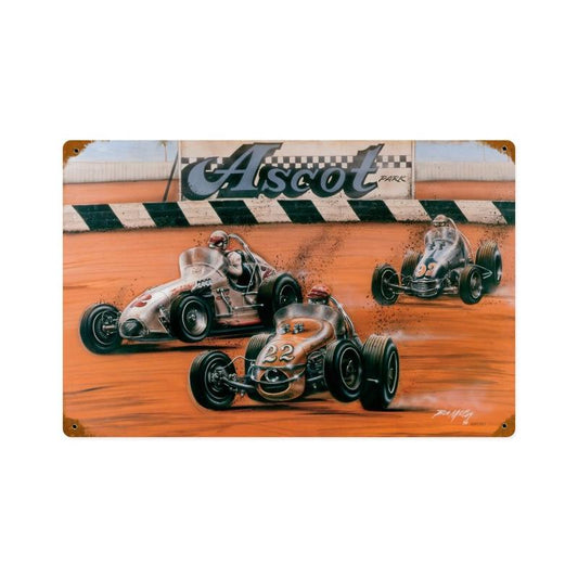 Shoot Out At Ascot, Automotive, Vintage Metal Sign, 18 X 12 Inches