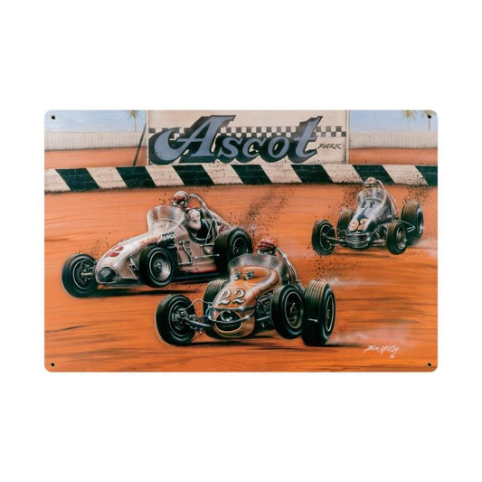 Shoot Out At Ascot, Automotive, Metal Sign, 36 X 24 Inches