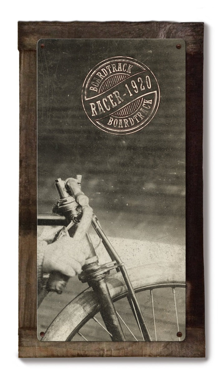 Board Track Racer, Vintage Motorcycle, METAL, Triptych, 3 Panel, On American Steel, Optional Barn Wood Frame, Wall Decor, Wall Art, 54"x36"
