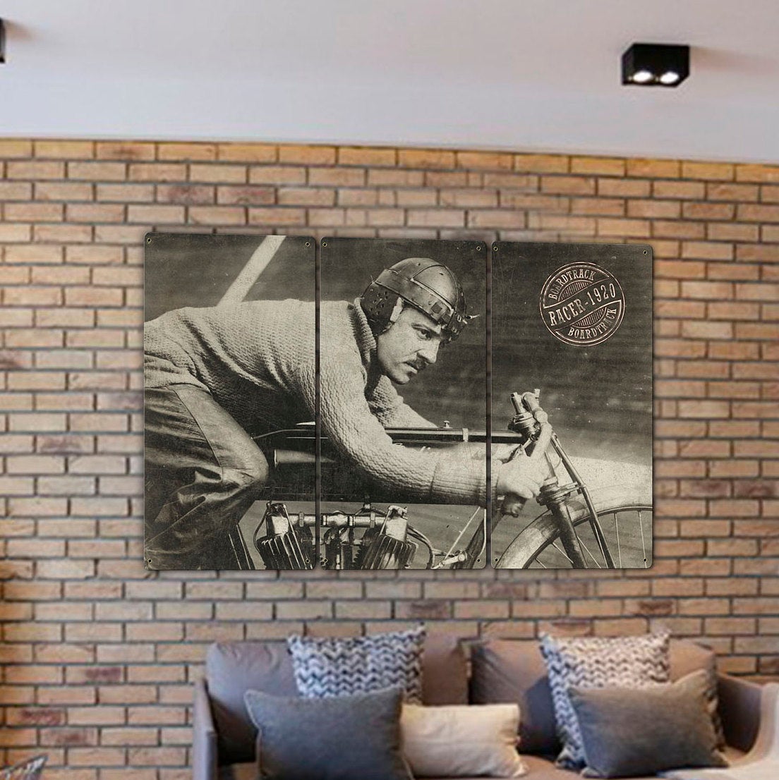 Board Track Racer, Vintage Motorcycle, METAL, Triptych, 3 Panel, On American Steel, Optional Barn Wood Frame, Wall Decor, Wall Art, 54"x36"