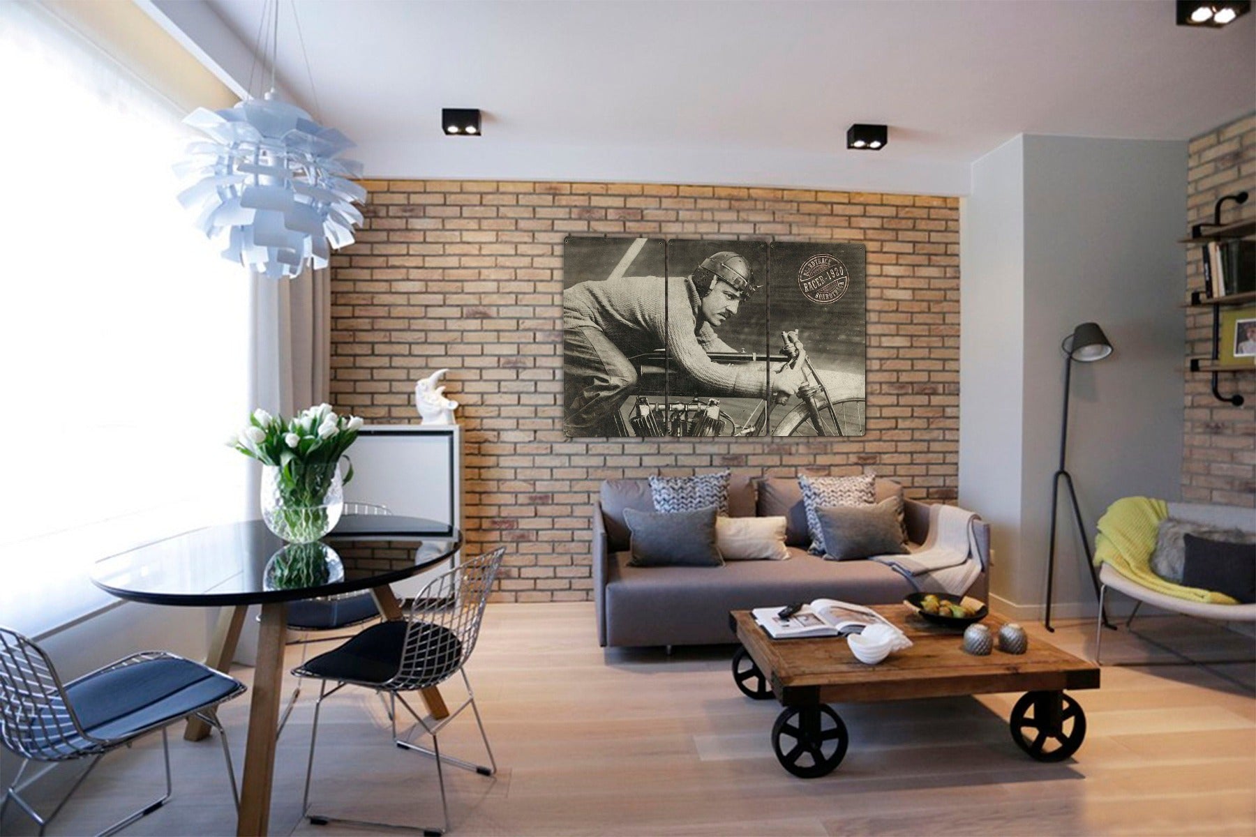 Board Track Racer, Vintage Motorcycle, METAL, Triptych, 3 Panel, On American Steel, Optional Barn Wood Frame, Wall Decor, Wall Art, 54"x36"