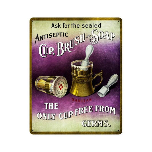 19 CUP, BRUSH, SOAP, Nostalgic, Vintage Metal Sign, 12 X 15 Inches
