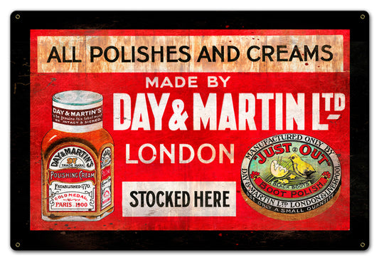 DAY AND MARTIN SHOE POLISH, Nostalgic, Vintage Metal Sign, 18 X 12 Inches