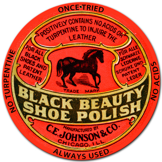 Black Beauty Polish, Nostalgic, Round Metal Sign, 14 X 14 Inches