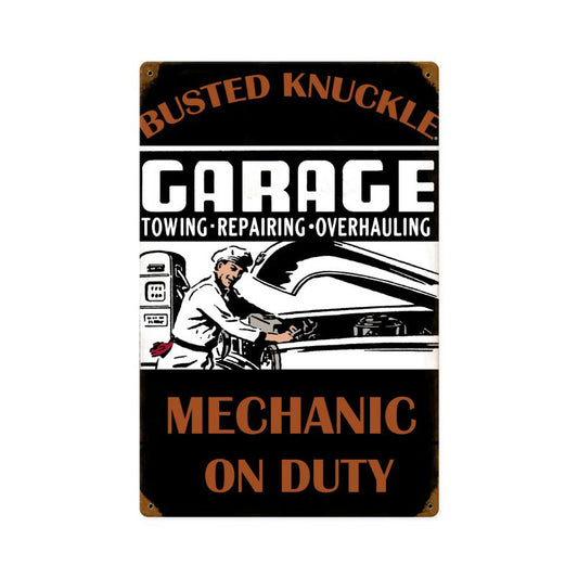 Mechanic On Duty, Automotive, Vintage Metal Sign, 12 X 18 Inches