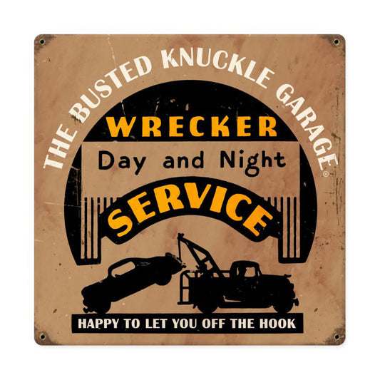 Wrecker Service, Automotive, Vintage Metal Sign, 12 X 12 Inches