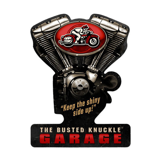 Busted Knuckle Garage, Automotive, V-Twin Metal Sign, 14 X 19 Inches