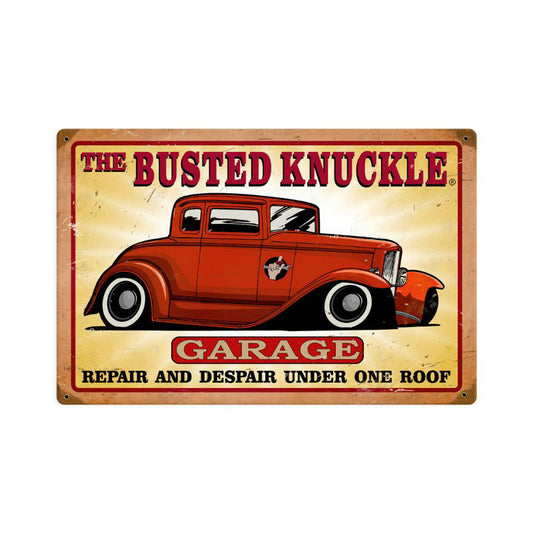 Busted Knuckle Garage, Automotive, Vintage Metal Sign, 18 X 12 Inches