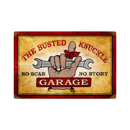Busted Knuckle Garage, Automotive, Vintage Metal Sign, 18 X 12 Inches