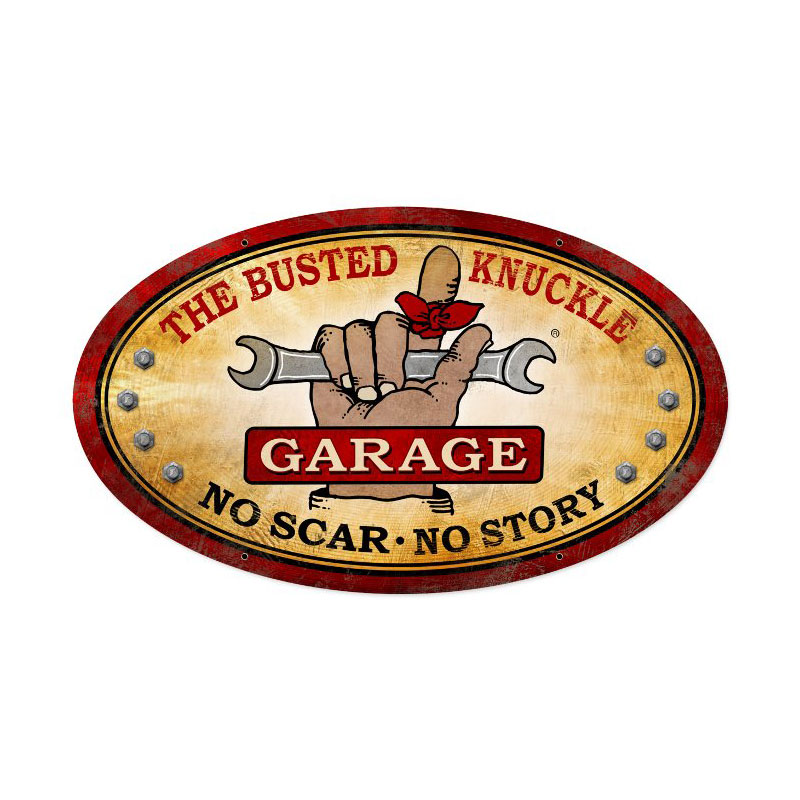Busted Knuckle Garage, Automotive, Oval Metal Sign, 24 X 14 Inches
