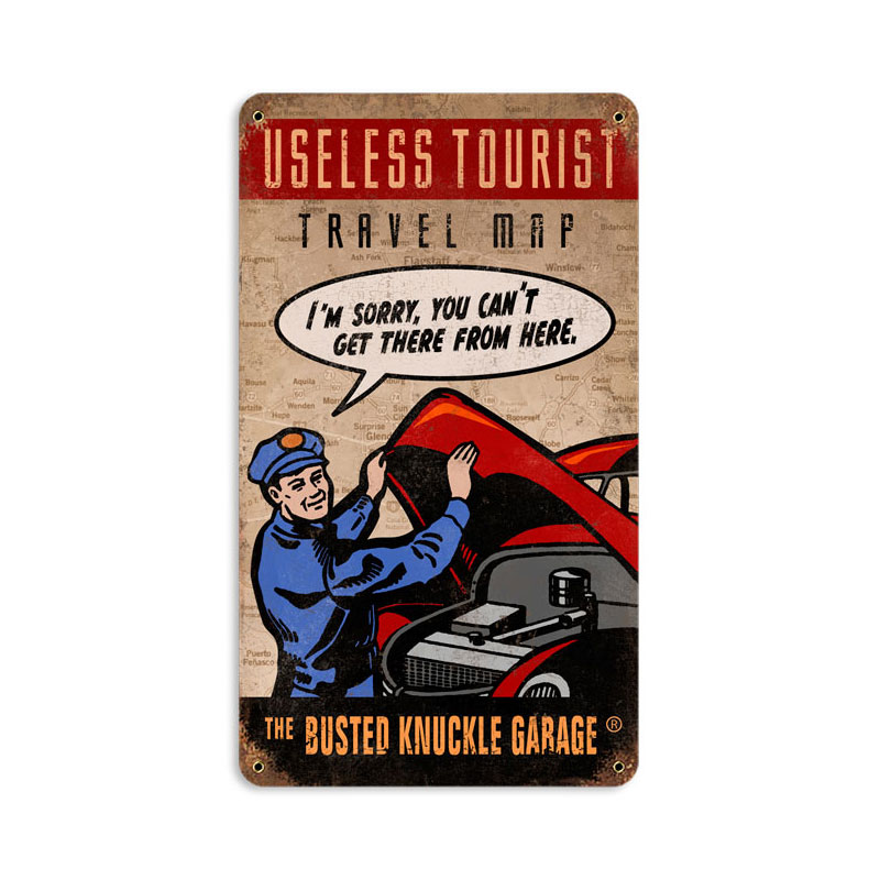 Useless Tourist Map, Automotive, Vintage Metal Sign, 8 X 14 Inches