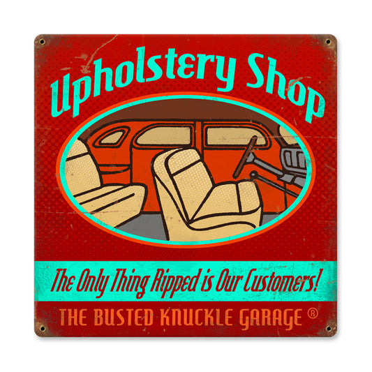 Upholstery Shop, Automotive, Vintage Metal Sign, 12 X 12 Inches