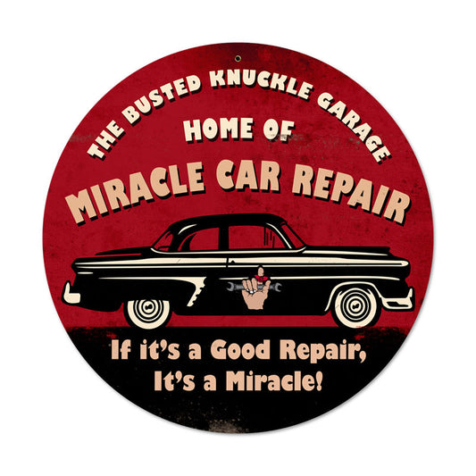 Miracle Car Repair, Automotive, Round Metal Sign, 14 X 14 Inches