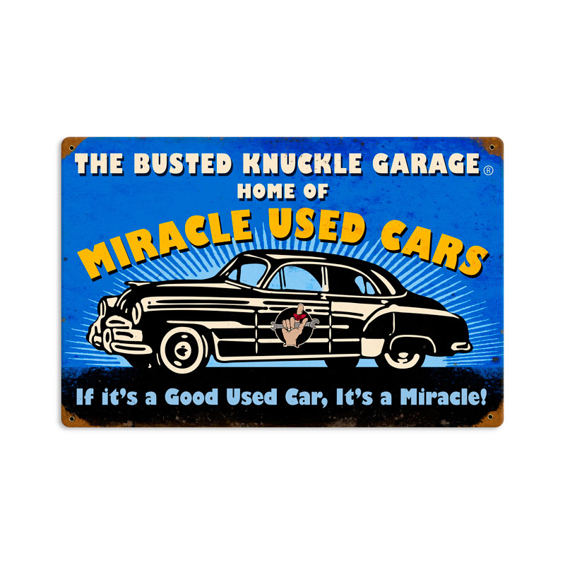 Miracle Used Cars, Automotive, Vintage Metal Sign, 18 X 12 Inches