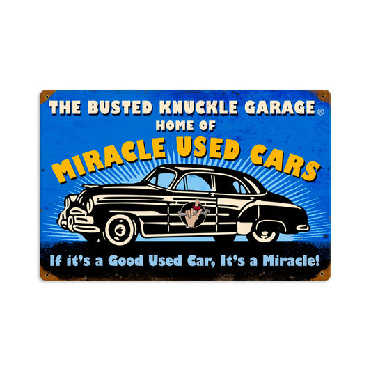 Miracle Used Cars, Automotive, Vintage Metal Sign, 18 X 12 Inches