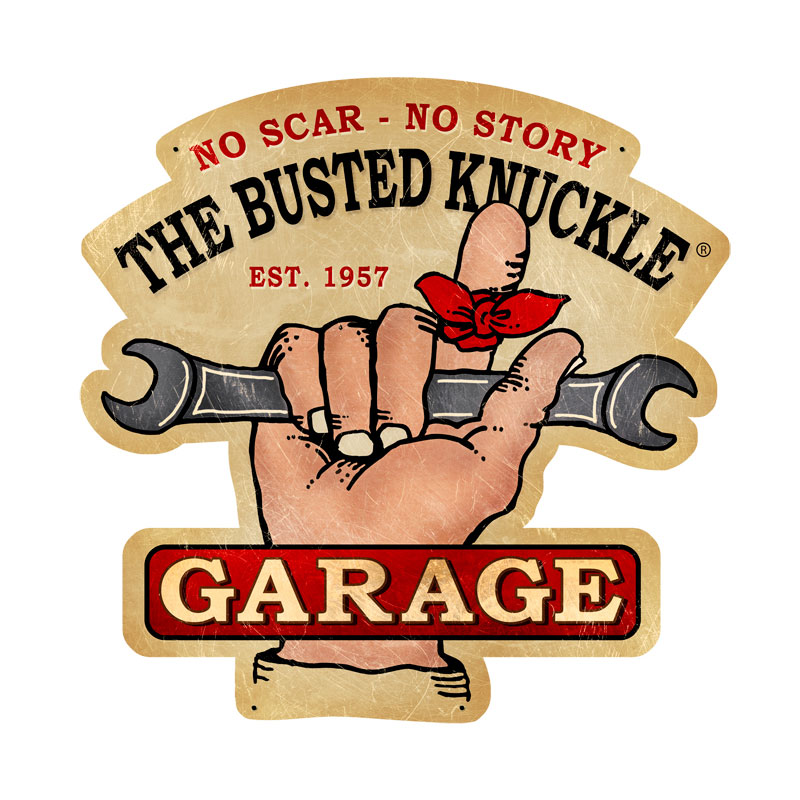 Busted Knuckle Garage, Automotive, Custom Metal Shape, 19 X 19 Inches