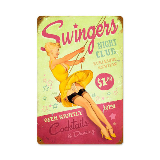 Swingers Club, Pinup Girls, Vintage Metal Sign, 18 X 12 Inches