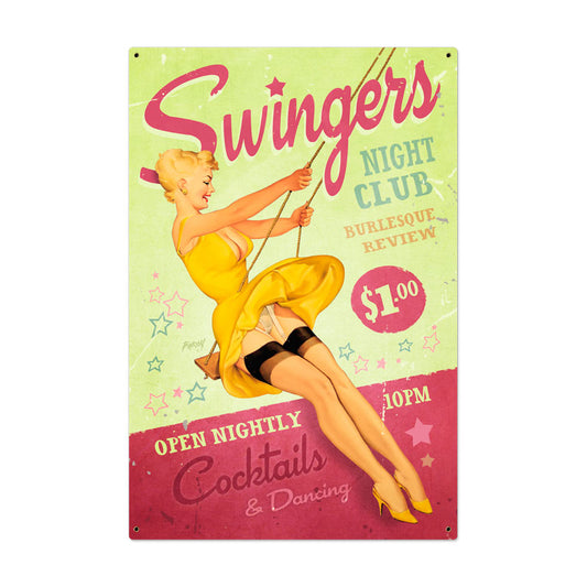 Swingers Club, Pinup Girls, Metal Sign, 36 X 24 Inches