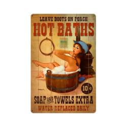 Hot Baths, Pinup Girls, Metal Sign, 12 X 18 Inches