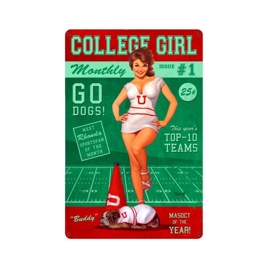 College Girl, Pinup Girls, Metal Sign, 12 X 18 Inches