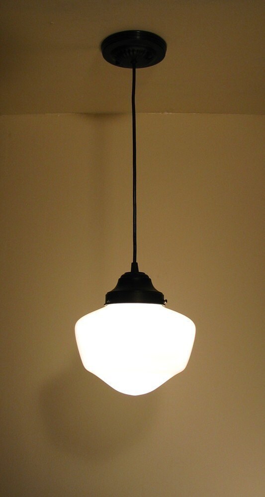 Authentic Original Schoolhouse Milk Glass PENDANT LIGHT Fixture