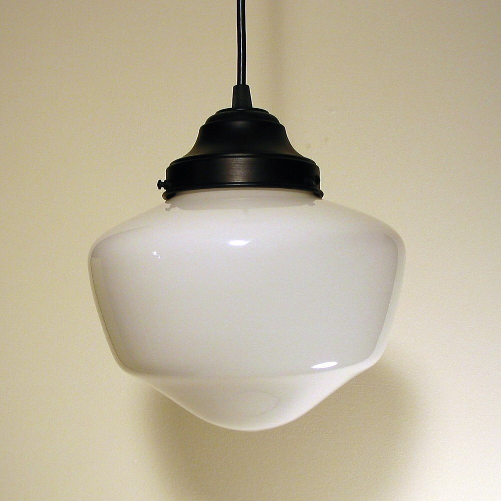 Authentic Original Schoolhouse Milk Glass PENDANT LIGHT Fixture