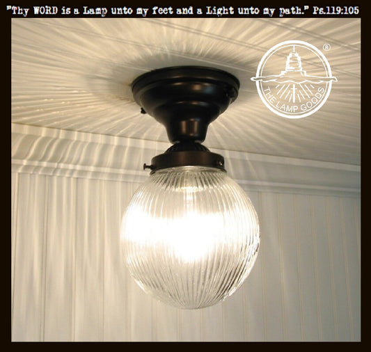 Large Holophane Glass Ceiling Light Fixture