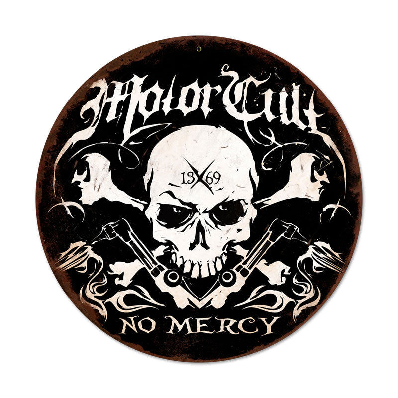 No Mercy, Automotive, Round Metal Sign, 14 X 14 Inches