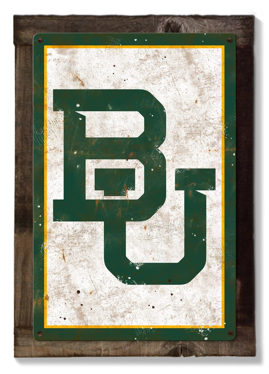 Baylor University Wall Art, NCAA Rustic Metal Sign, Optional Rustic Wood Frame, College Teams, Mascots, and Sports