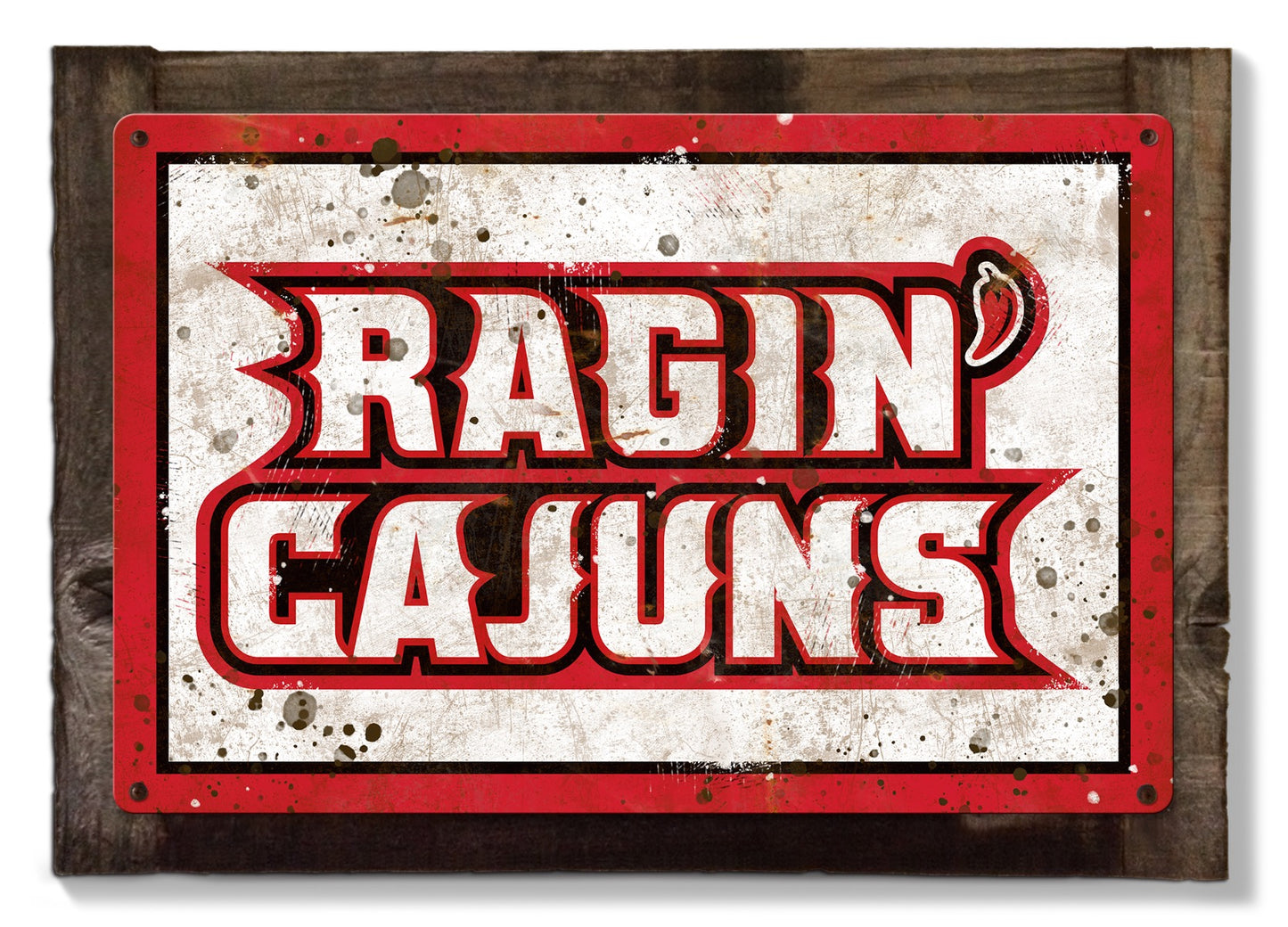 Ragin Cajuns Wall Art, NCAA Rustic Metal Sign, Optional Rustic Wood Frame, College Teams, Mascots, and Sports