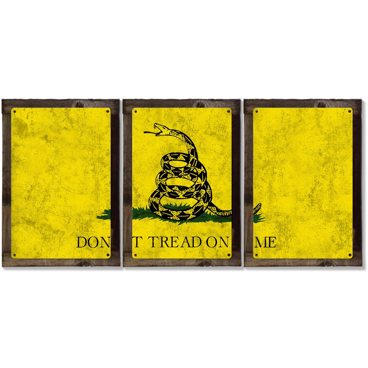 Gadsend Don't Tread on Me Flag, METAL Triptych Sign, Rattlesnake, Wall Decor & Art