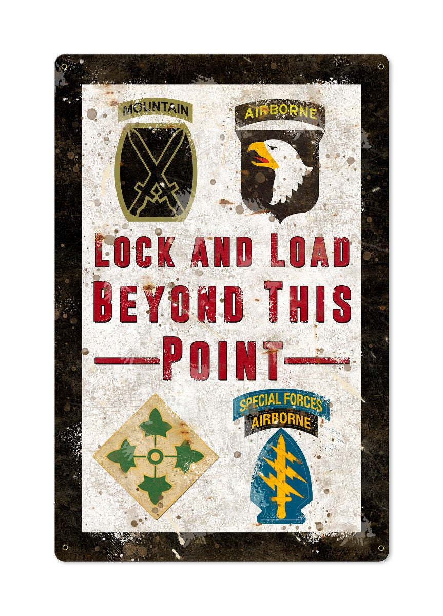 Lock and Load Beyond This Point, Military Armed Forces Wall Art, Metal Sign, Optional Wood Frame