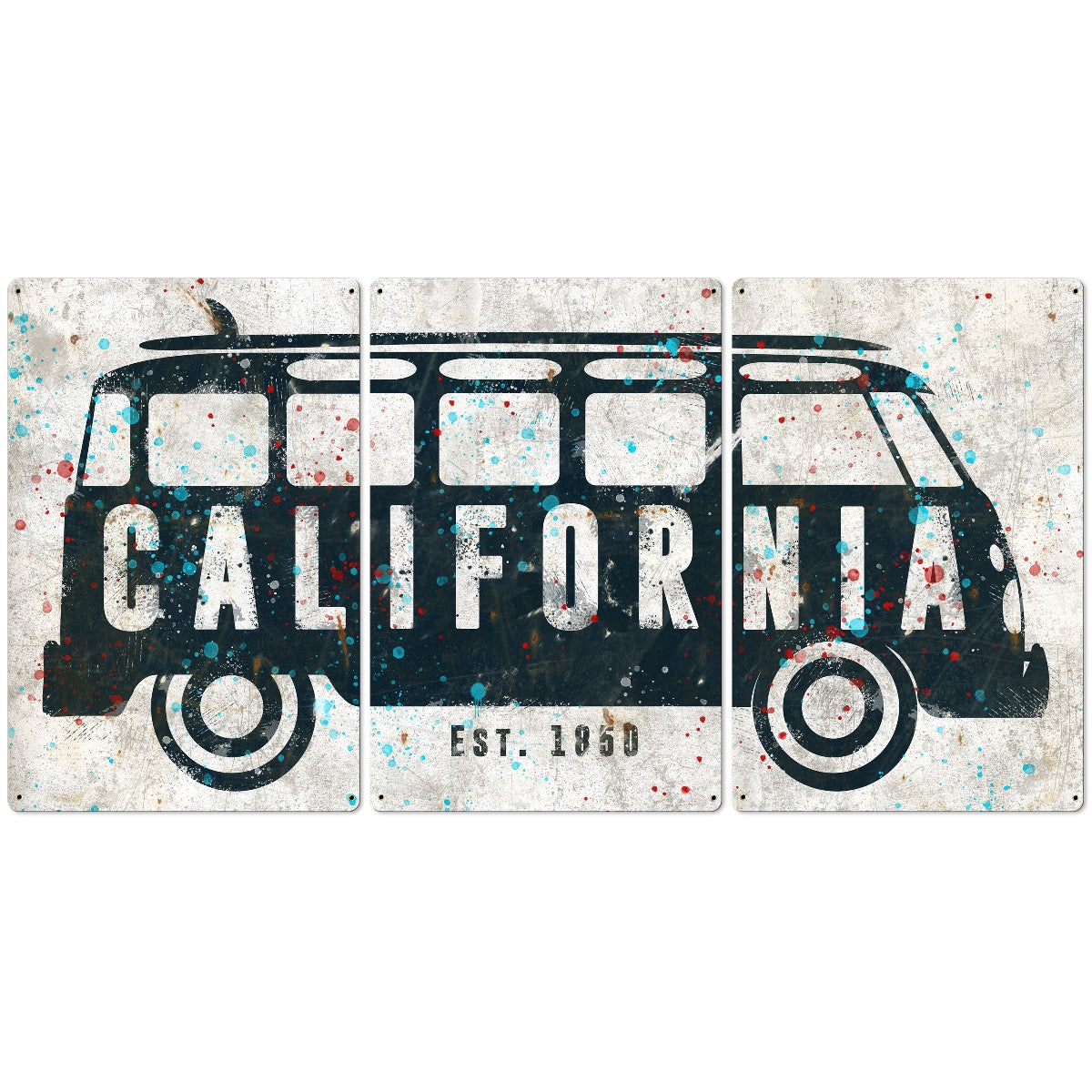 VW Bus Wall Art California, Triptych METAL Sign, Optional Rustic Wood Frame