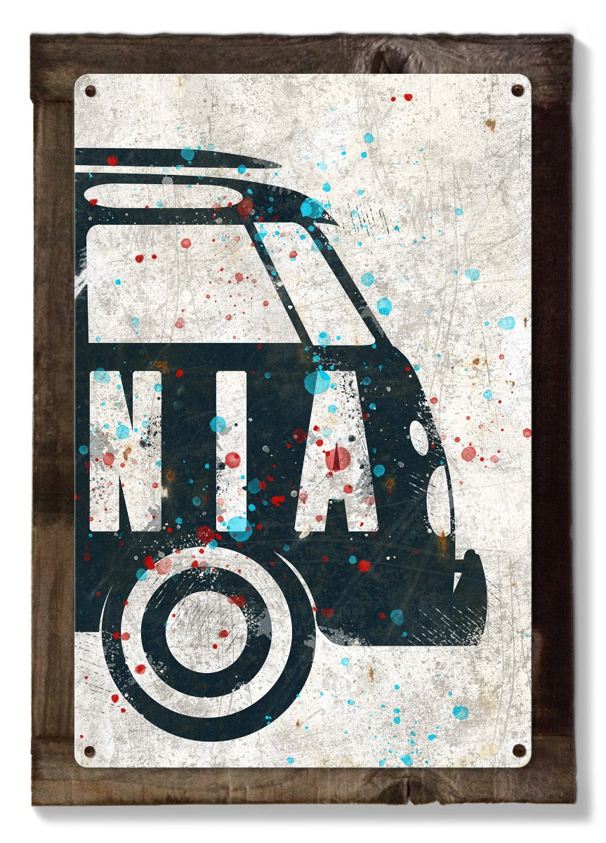 VW Bus Wall Art California, Triptych METAL Sign, Optional Rustic Wood Frame