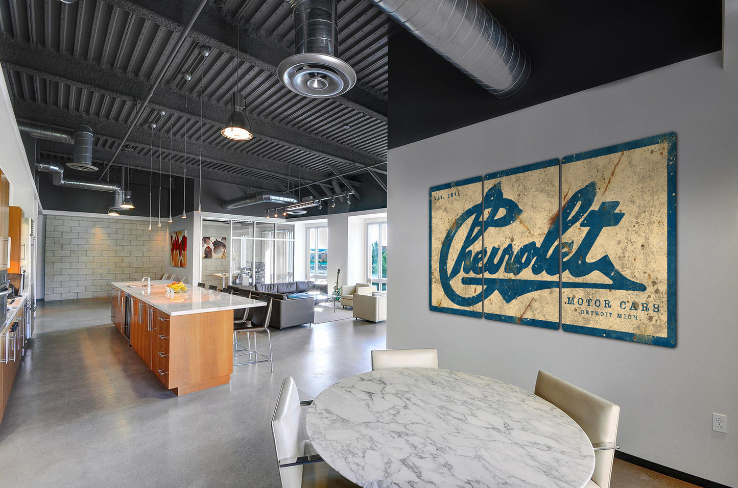 Chevrolet Wall Art, Triptych METAL Sign, Optional Barn Wood Style Frame