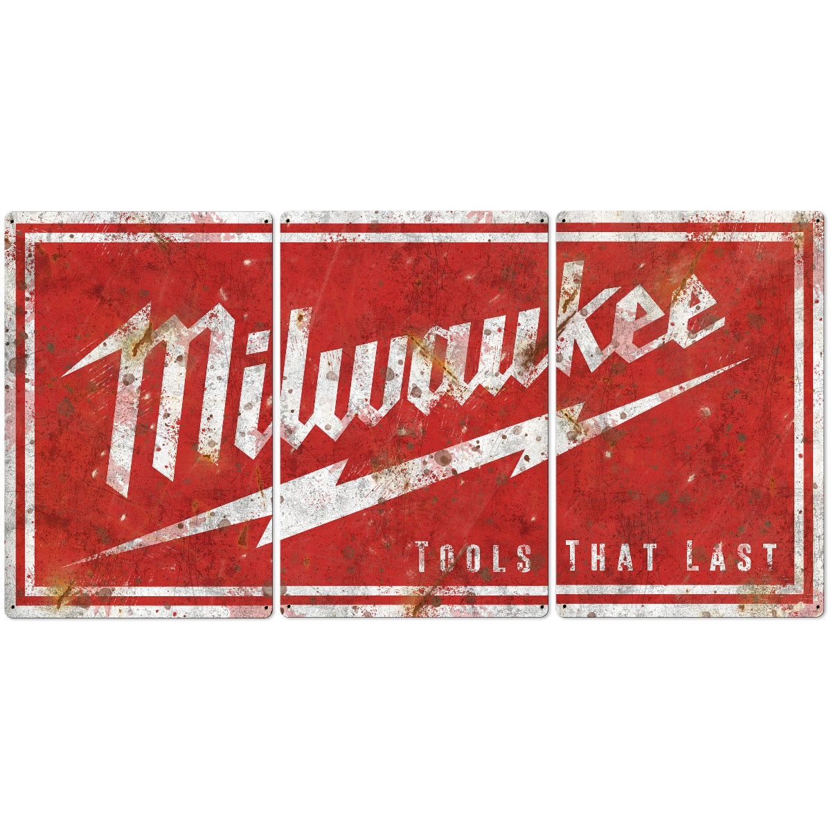 Milwaukee  Tools Wall Art, Triptych METAL Sign, Optional Reclaimed Barn Wood Frame