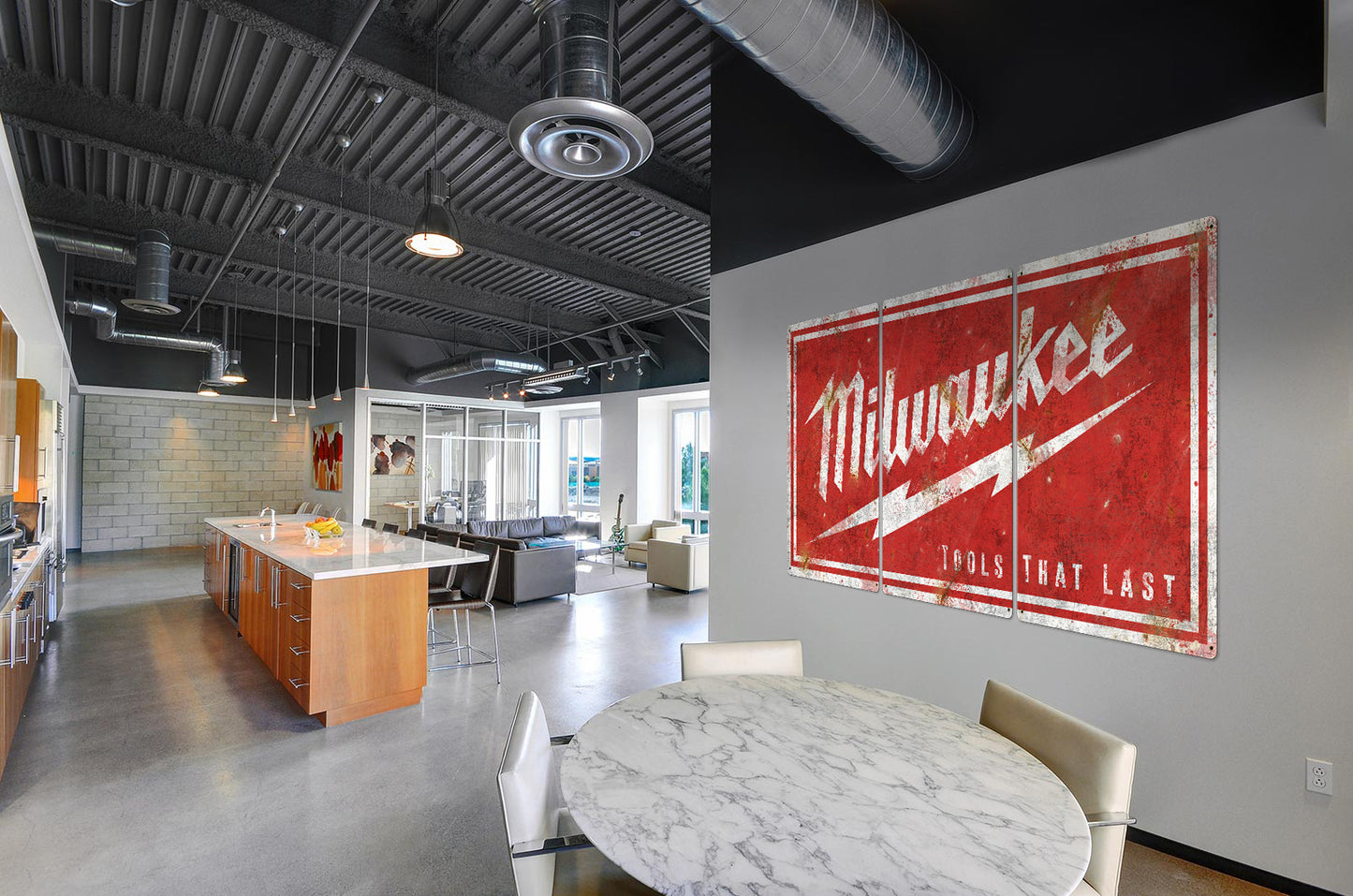 Milwaukee  Tools Wall Art, Triptych METAL Sign, Optional Reclaimed Barn Wood Frame