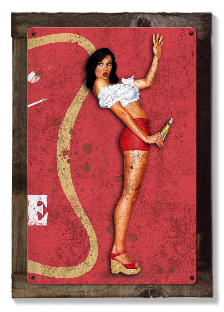 Beer Miller High Life Wall Art, Triptych METAL Sign, Optional Reclaimed Barn Wood Frame