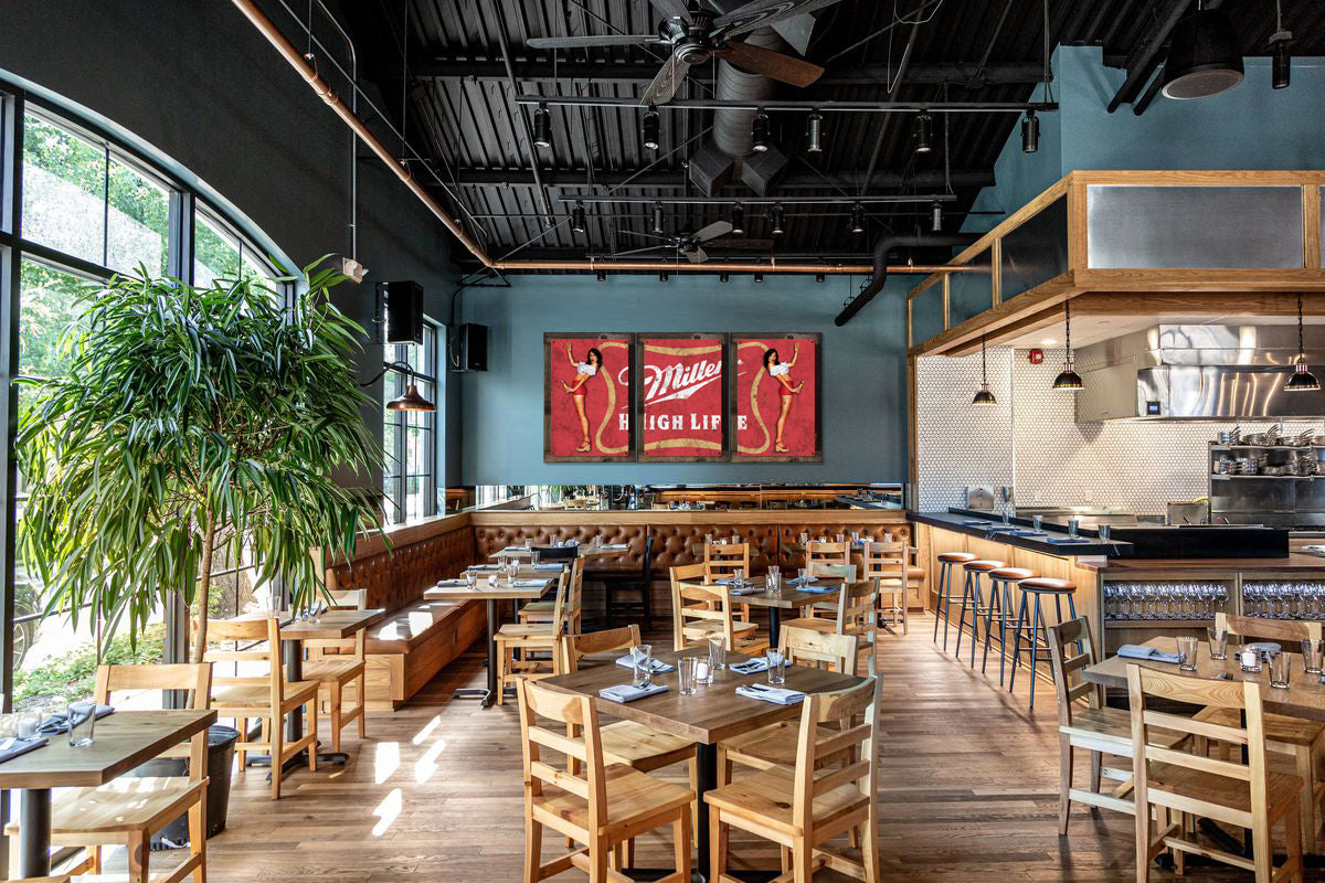 Beer Miller High Life Wall Art, Triptych METAL Sign, Optional Reclaimed Barn Wood Frame