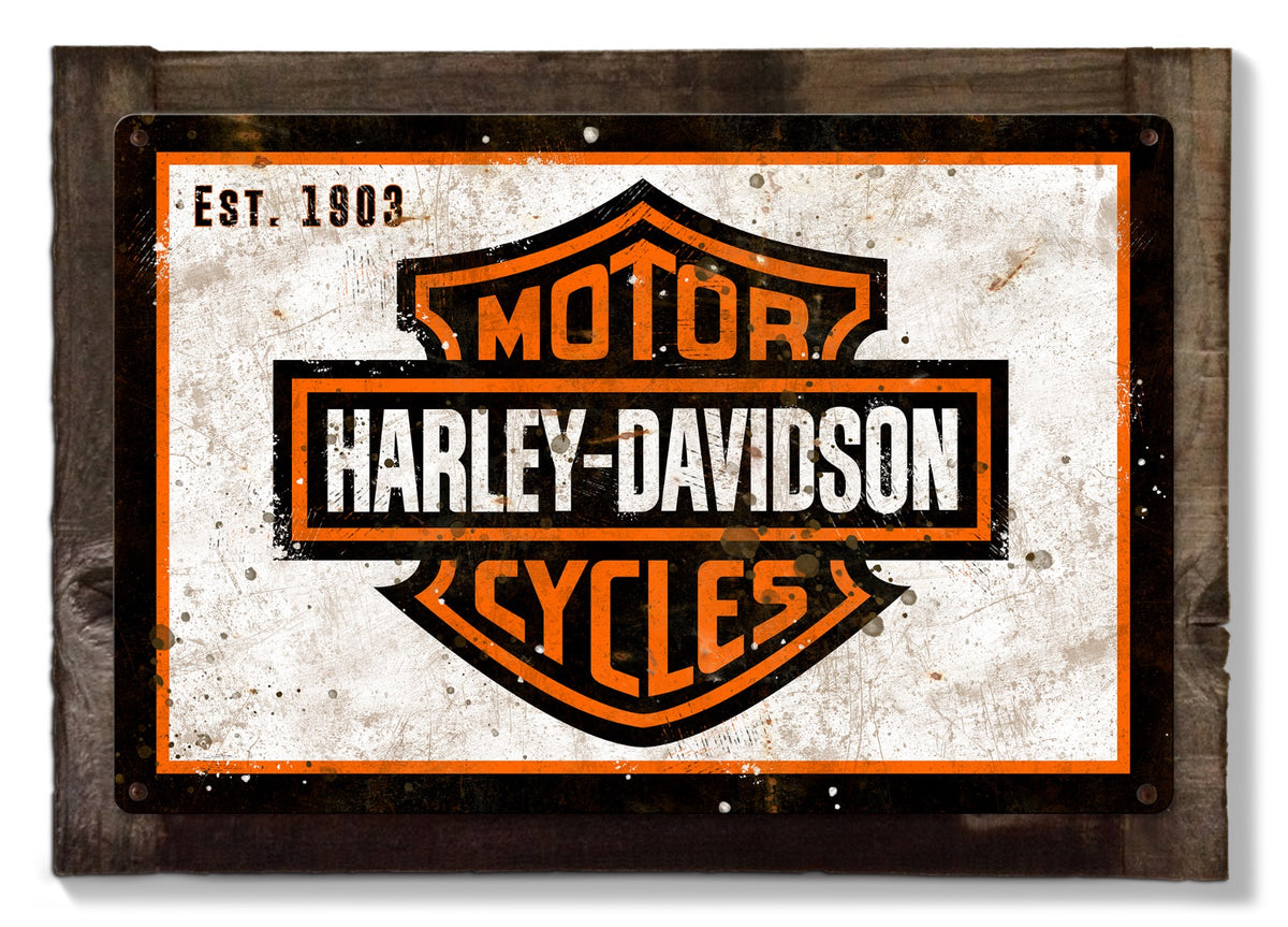 Harley Davidson Wall Art, Metal Sign, Optional Wood Frame