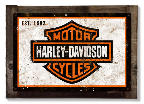 Harley Davidson Wall Art, Metal Sign, Optional Wood Frame