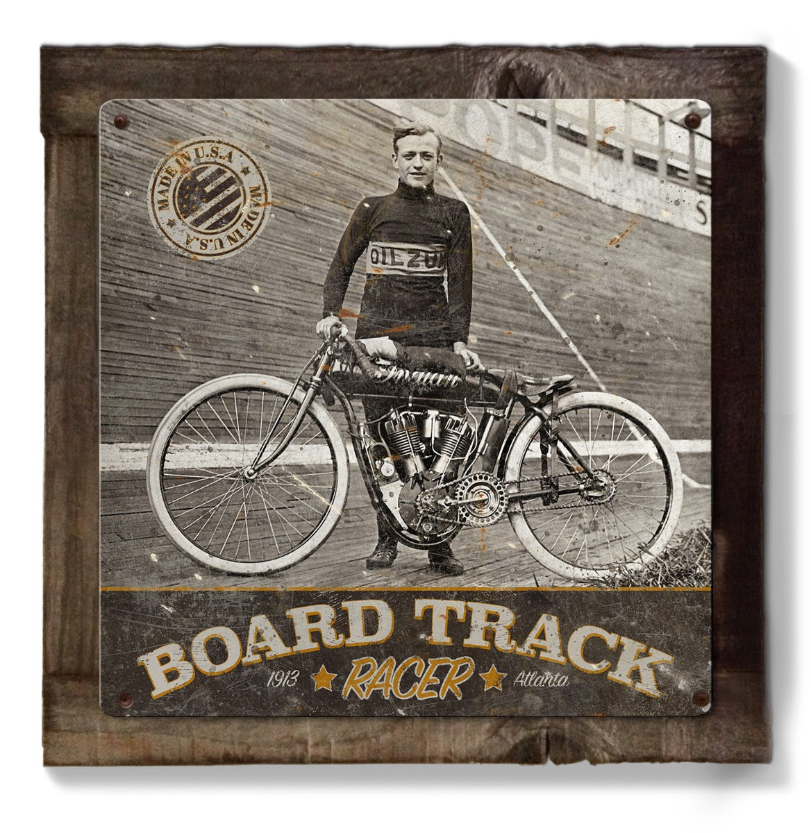 Indian Motorcycles, Board Track Racer Wall Art, Metal Sign, Optional Wood Frame