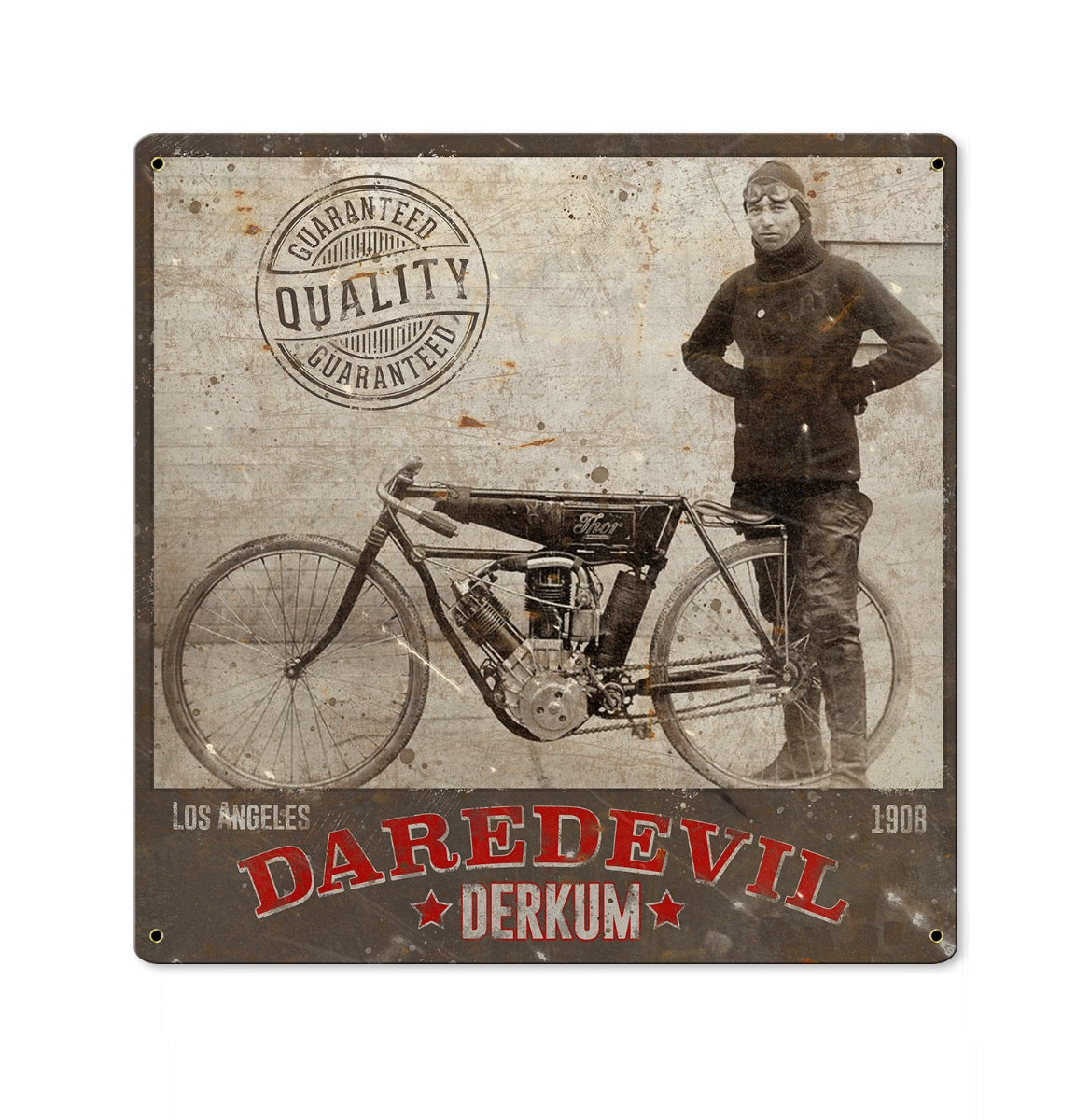 Daredevil Derkum, Motorcycles Wall Art, Metal Sign, Optional Wood Frame